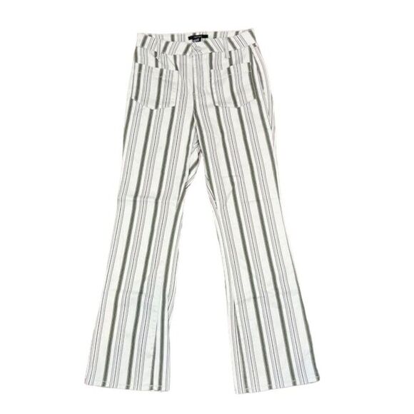 Forever 21 High Rise Flare Striped Pants Olive White Size Small Retro Boho - Picture 1 of 8